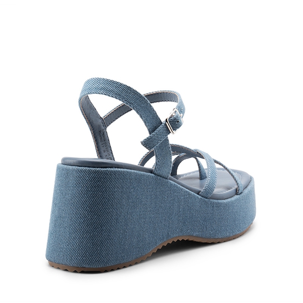 Platform Cork Wedge Sandals - DENIM BLUE - 4